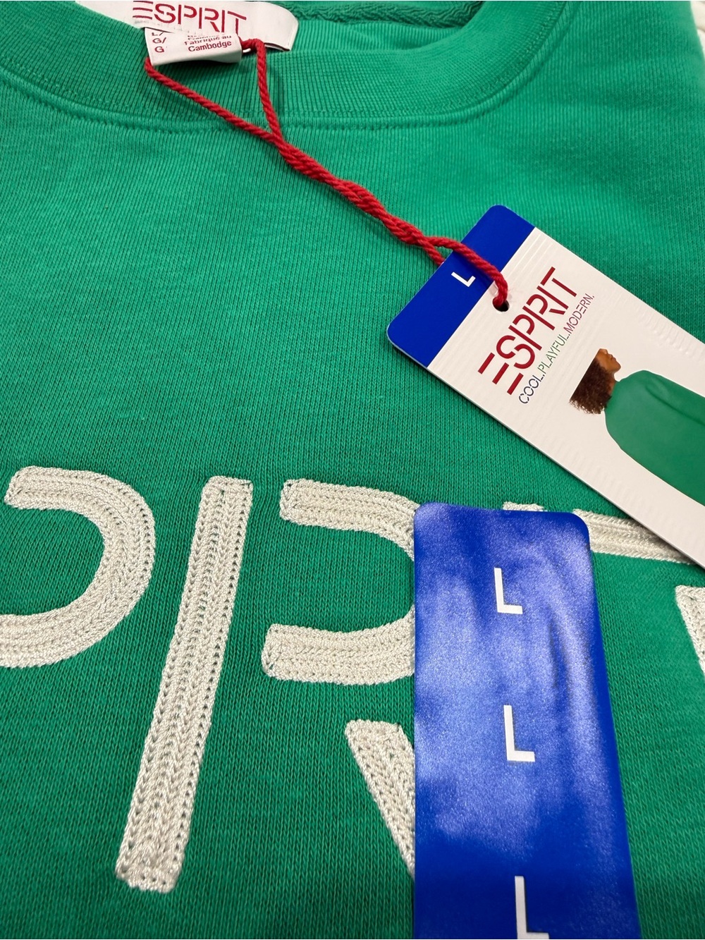Esprit Green Crewneck Sweatshirt with White Logo - Picture 2 of 2